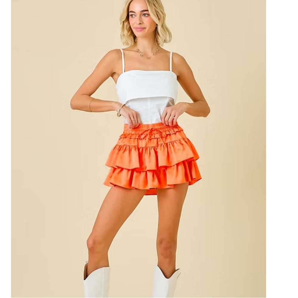 Orange tiered Mini Skirt | skort | XS